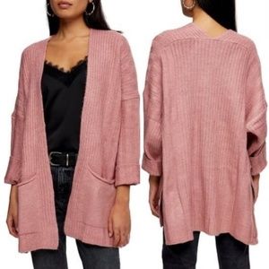 Topshop Slouchy Long Cardigan Ribbed Rose XS